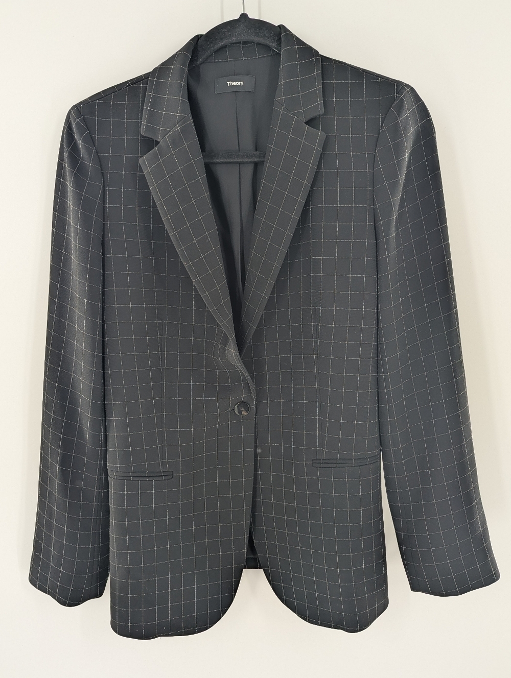 Theory Minimalist Staple Check Blazer Crepe Womens 6 Professional Career Black